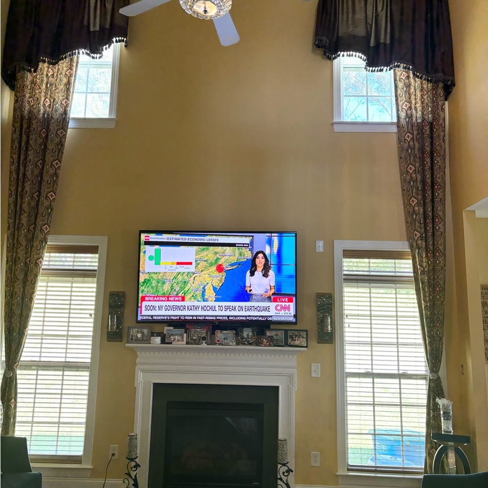 Custom light filtering, thickly lined curtains & valances. 210 inches-17.5 feet.